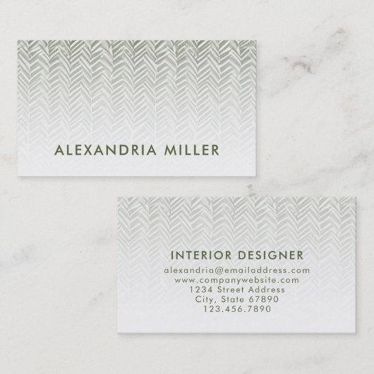 繊細なヘリンボーンオリーブグリーンと白 名刺 (正面/裏面)