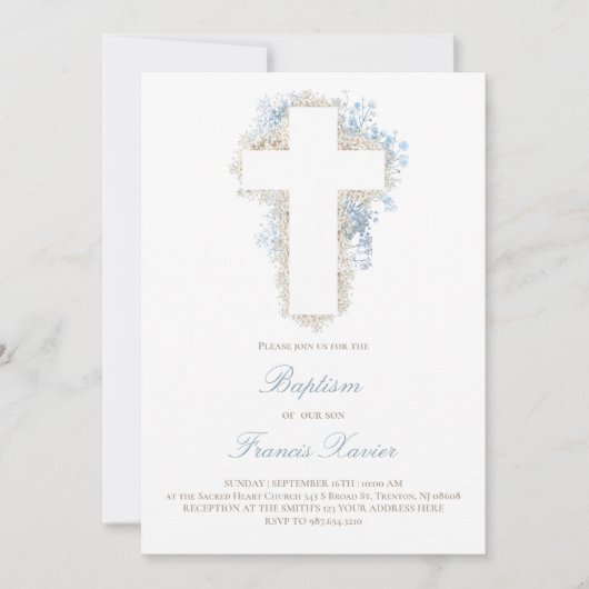 繊細なベビーの息の花はバプテスマを越える 招待状 (正面)