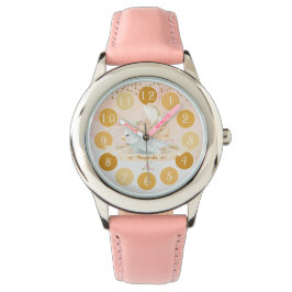 繊細なベビー妖精の鳥イラストレーションガールギフト 腕時計