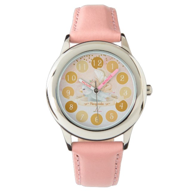 繊細なベビー妖精の鳥イラストレーションガールギフト 腕時計 (正面)
