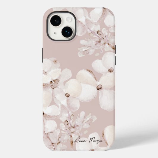 繊細なベージュ白い水の色の花モノグラム Case-Mate iPhoneケース (裏面)
