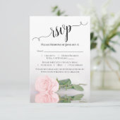 繊細なペールブラッシュピンクのローズエレガントウェディング 出欠カード (スタンド正面)