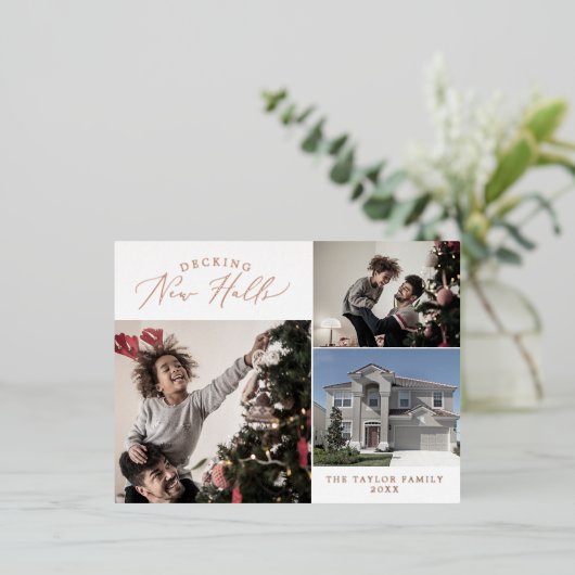 繊細なホイル新しいホールをデッキフォトクリスマス 箔シーズンポストカード (立ち正面)