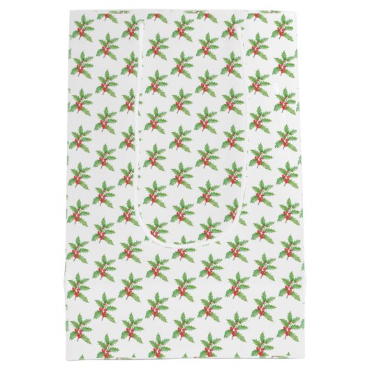 繊細なホリーベリーのクリスマス ミディアムペーパーバッグ (裏面)