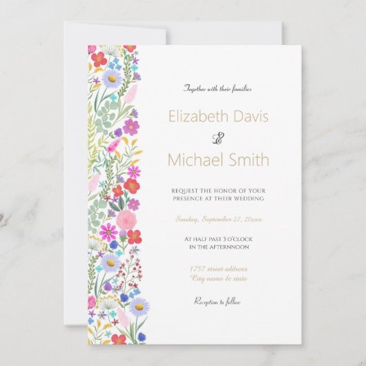 繊細なボタニカル水彩花 招待状 (正面)