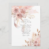 繊細なボヘミアンピンク結婚フローラ 招待状 (正面/裏面)