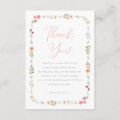 繊細なボヘミアンワイルドフラワーの花のウェディングシャワーのお礼カード サンキューカード (正面)