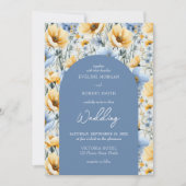 繊細なボホブルーと黄色の野生の花のアーチ 招待状 (正面)