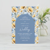 繊細なボホブルーと黄色の野生の花のアーチ 招待状 (スタンド正面)