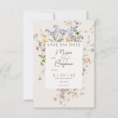 繊細なボホワイルドフラワークリーム結婚ズ セーブザデート (正面)