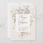 繊細なボホワイルドフラワークリーム結婚式招待状 招待状 (正面)