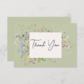 繊細なボホワイルドフラワーグリーン結婚ズ サンキューカード (正面/裏面)