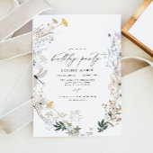 繊細なボホワイルドフラワーバタフライバースデーパーティー 招待状