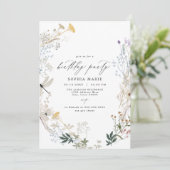 繊細なボホワイルドフラワーバタフライバースデーパーティー 招待状 (スタンド正面)