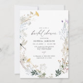 繊細なボホワイルドフラワーバタフライブライダルシャワー 招待状 (正面)