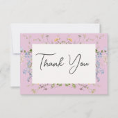 繊細なボホワイルドフラワーピンク結婚ズ サンキューカード (正面)