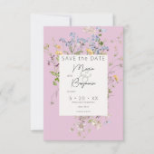 繊細なボホワイルドフラワーピンク結婚ズ セーブザデート (正面)