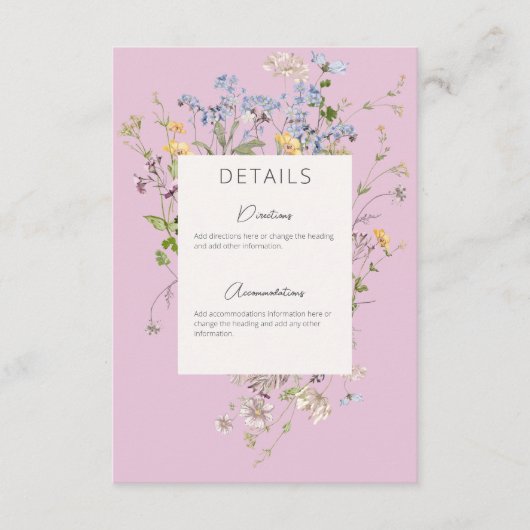 繊細なボホワイルドフラワーピンク詳細結婚ズ エンクロージャーカード (正面)