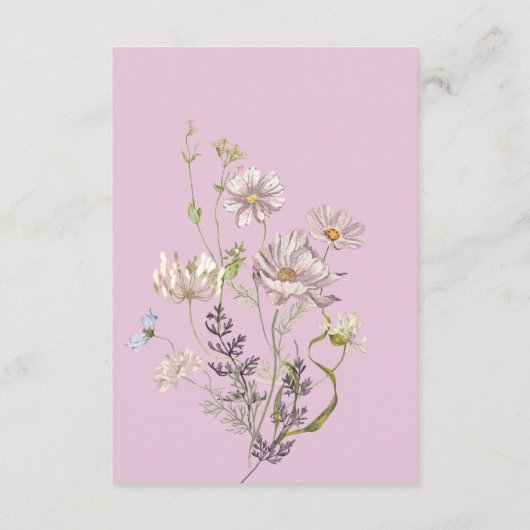 繊細なボホワイルドフラワーピンク詳細結婚ズ エンクロージャーカード (裏面)