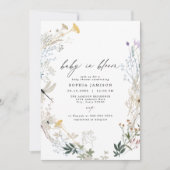 繊細なボホワイルドフラワーベビーイン開花ベビーシャワー 招待状 (正面)