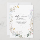 繊細なボホワイルドフラワーベビーイン開花ベビーシャワー 招待状 (正面)