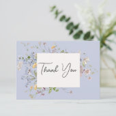 繊細なボホワイルドフラワーペリウィンクル結婚の花 サンキューカード (スタンド正面)