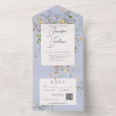 繊細なボホワイルドフラワーペリウィンクルQRコード オールインワン招待状 (内側)