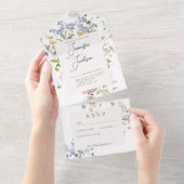 繊細なボホワイルドフラワーホワイトなしディナー オールインワン招待状 (貼ってはがせる)