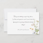 繊細なボホワイルドフラワーホワイト結婚ズ サンキューカード (裏面)