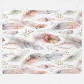 繊細なボーホ水彩羽模様 フリースブランケット (正面(横))