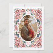 繊細なポインセチア楕円形フレームフォト シーズンカード (正面)