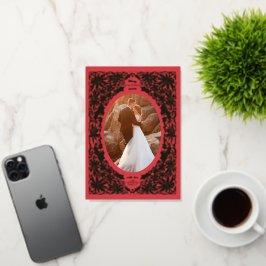 繊細なポインセチア赤い楕円形フレームフォト 箔シーズンカード