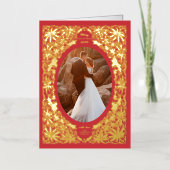 繊細なポインセチア赤い楕円形フレームフォト 箔シーズンカード (正面)