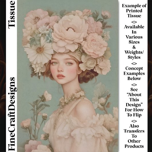 繊細なポートレート女性の花ヘッドCP2デコページ 薄葉紙