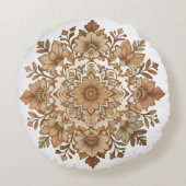 繊細なマンダラ 花模様 ブラウン系 アート ラウンドクッション (裏面)