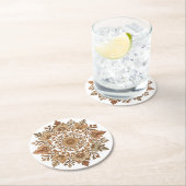 繊細なマンダラ 花模様 ブラウン系 アート ラウンドペーパーコースター (インサイチュ)