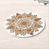 繊細なマンダラ 花模様 ブラウン系 アート ラウンドペーパーコースター (アングル)
