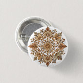 繊細なマンダラ 花模様 ブラウン系 アート 缶バッジ (正面&裏面)
