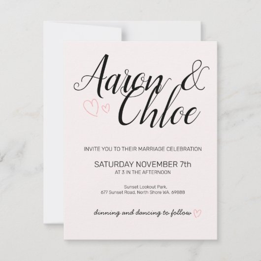 繊細なミニマリストのカリグラフィー結婚式招待状 招待状 (正面)