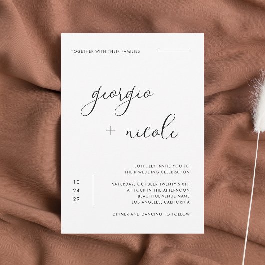 繊細なミニマリストのスクリプト黒と白結婚の 招待状