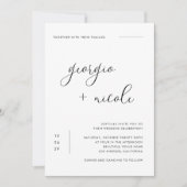 繊細なミニマリストのスクリプト黒と白結婚の 招待状 (正面)