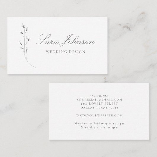 繊細なミニマルファインアートフローラホワイトグレー 名刺 (正面/裏面)