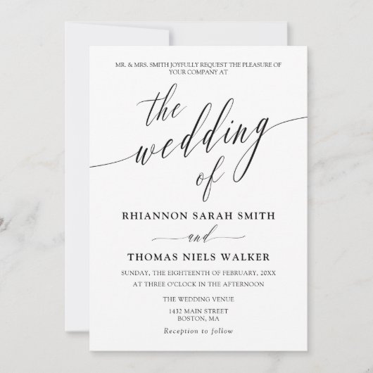 繊細なミニマル書道結婚式招待状 招待状 (正面)