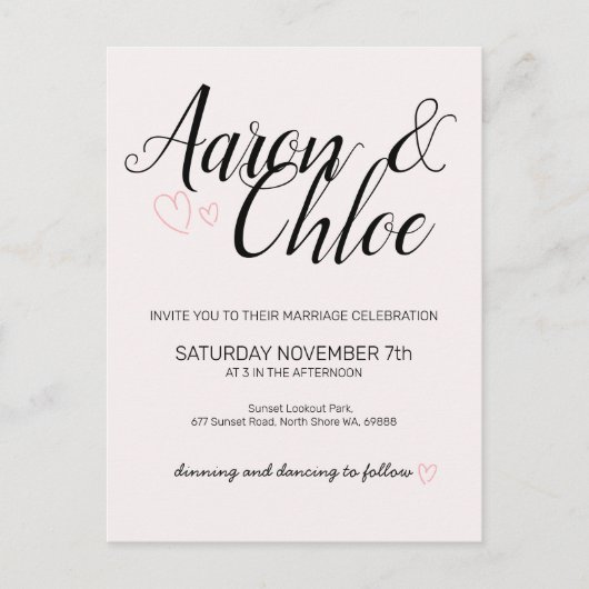 繊細なミニマル結婚主義書道 インビテーションポストカード (正面)