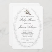 繊細なモダンうさぎハレバニーベビーシャワー 招待状 (正面/裏面)