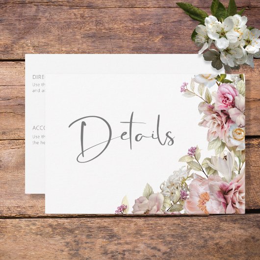 繊細なモダンピンクのブッシュ ローズ リリー グリーンのディテール エンクロージャーカード