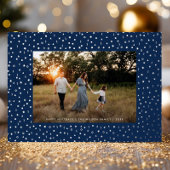 繊細なモダン幾何学模様1枚フォトネイビーシルバー 箔シーズンカード