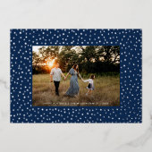 繊細なモダン幾何学模様1枚フォトネイビーシルバー 箔シーズンカード (正面)