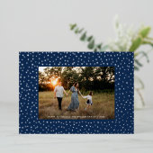 繊細なモダン幾何学模様1枚フォトネイビーシルバー 箔シーズンカード (立ち正面)