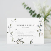 繊細なモダン春グリーンリーRSVP w/Meal 出欠カード (スタンド正面)
